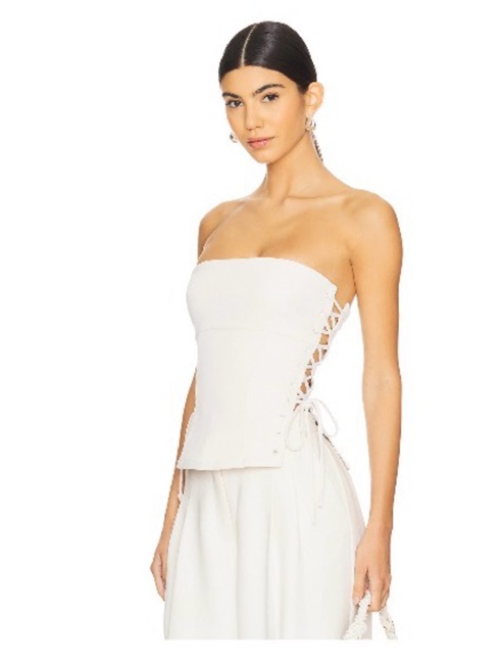 Lovers + Friends Strapless Lace-Up Corset Top in White